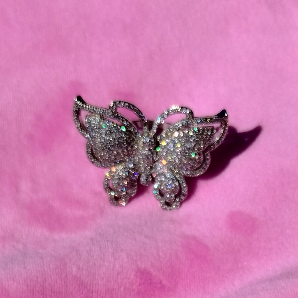 Dazzling Silver&Crystal Butterfly Ring Size 8